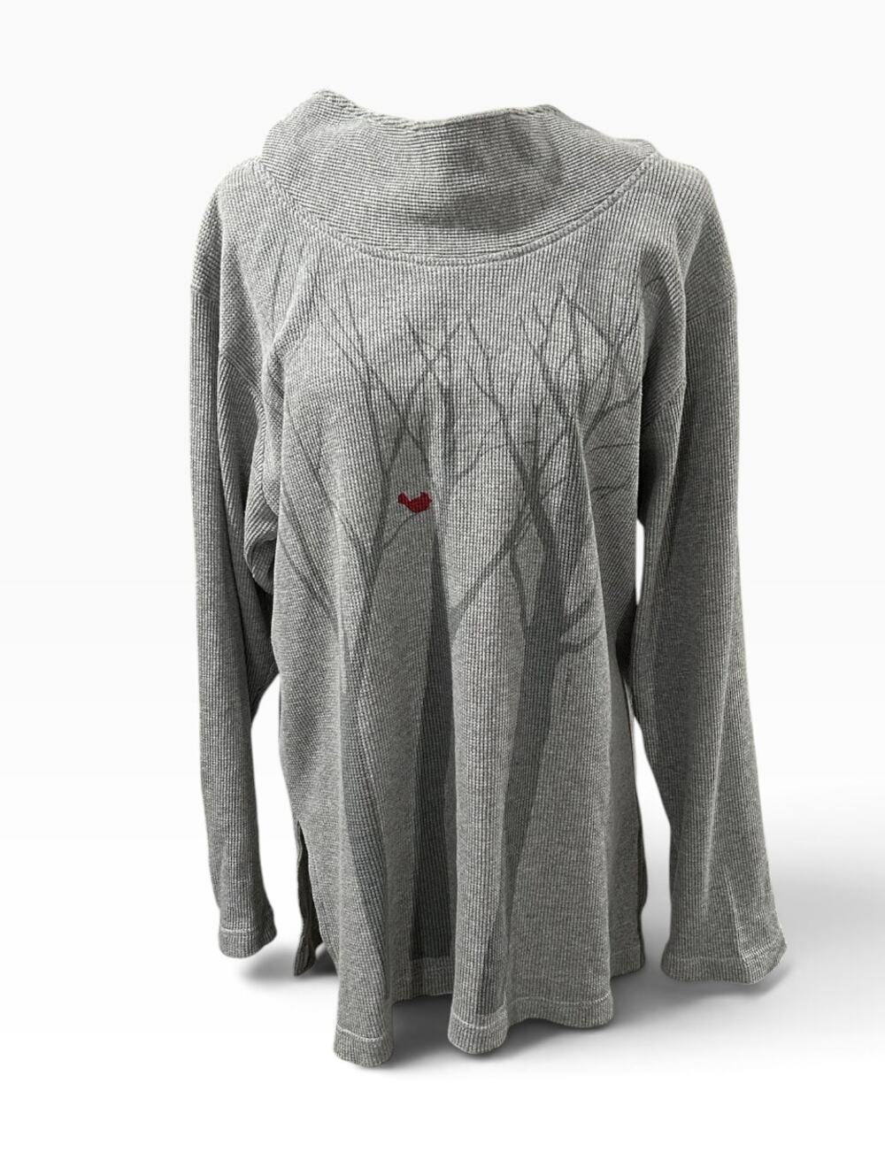 Marushka Gray Waffle Long Sleeve High Neck Top Cardinal in Woods Plus Size 2X